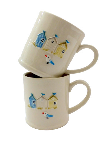 Beach huts stoneware mug - stoneware,