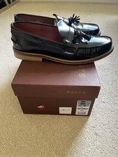 Men’s Poste Corleone Black Hi Shine Leather Tassle Loafers Size 9