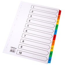 Numbered 1 -10 A4 White Index Dividers Colour Mylar Tabbed Card File Ring Binder