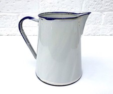 VINTAGE FRENCH WHITE & BLUE ENAMEL 3 PINT JUG COUNTRY HOUSE 17cm HIGH
