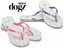 Womens Flip Flops Sandals Lazy Dogz Dog Print Colourful Summer Beach Shoes