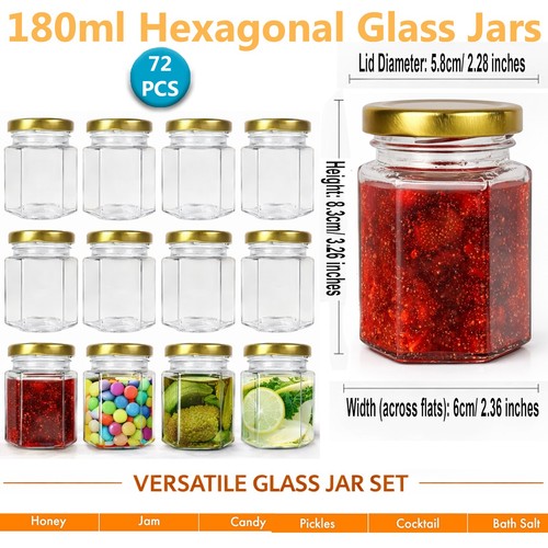 72pcs 180ml hexagon glass jars - hexagon,