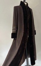Mansfield Vintage Brown Wool Cashmere Faux Fur Trim Cuff Maxi Over Coat UK 10