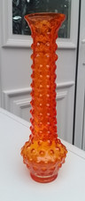 Vintage Japanese Tajima Textured Hobnail Glass Vase ~ Tangerine ~ Free UK P&P