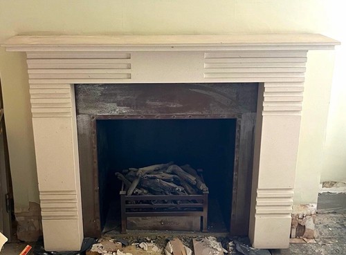 Limestone fireplace with gas - fireplace,
