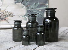 Black Apothecary Glass Storage Bottle w/ Lid, Botanical Jar Stem Flower Vase