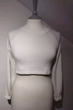 Storets Size S/M UK 8/10 Cropped Jumper White Ribbed Backless Tie Detail 
