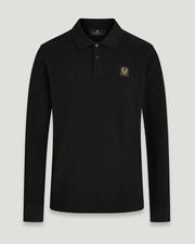 Belstaff Mens Designer Long Sleeve Polo Shirt Top Patch Phenix Logo Black