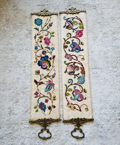 Vintage pair needlepoint bell - needlepoint,