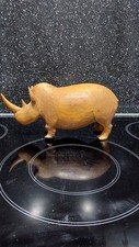 Wooden Hand Carved Rhino Sculpture
