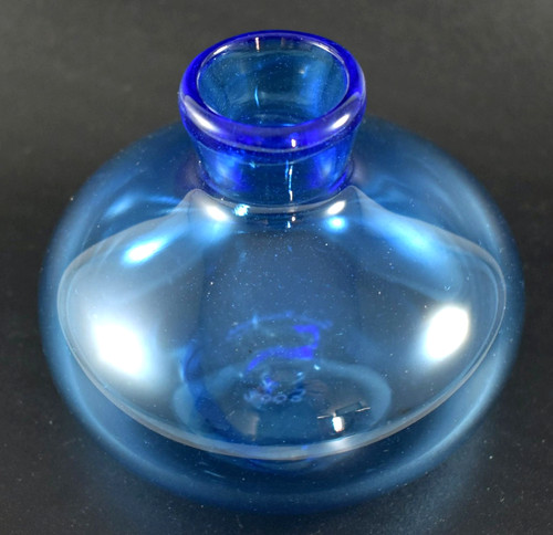 Blue studio glass squat vase - glass,
