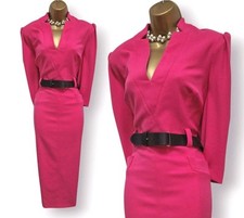 Karen Millen Dress UK 16 Pink Belted Crepe Forever Pencil Wiggle Occasion
