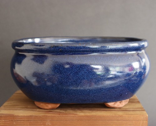 Bonsai pot oval blue - oval, glazed