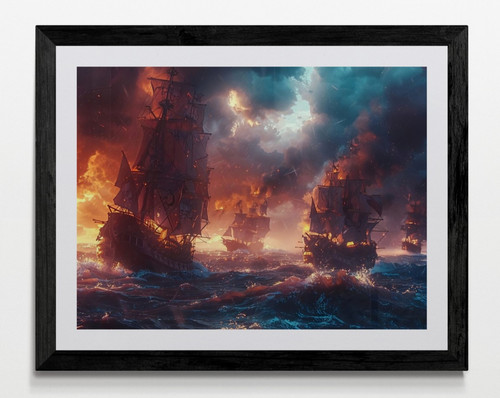Pirate ship seascape framed - pirate,
