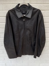 Hugo Boss Leather Jacket Mens Large Black Full Zip Collared Soft Goat Conte