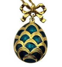 Vintage Gold Plated Blue Enamel Egg Pendant Necklace