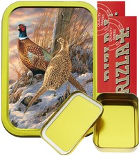 Pheasant 2oz Gold Tobacco Tin, Storage Tin, Gift Box with 2 x rizla Papers