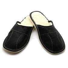 Mens Sheepskin Slippers Mule Shoes Warm Leather Wool Size 6 7 8 9 10 11 12