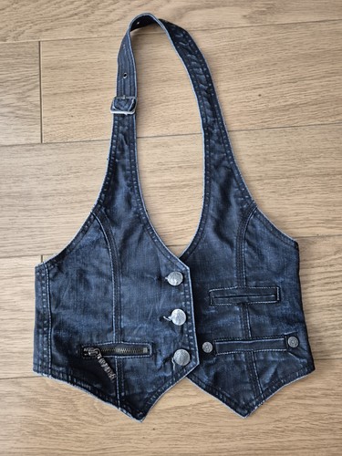 Girls black denim waistcoat - denim,