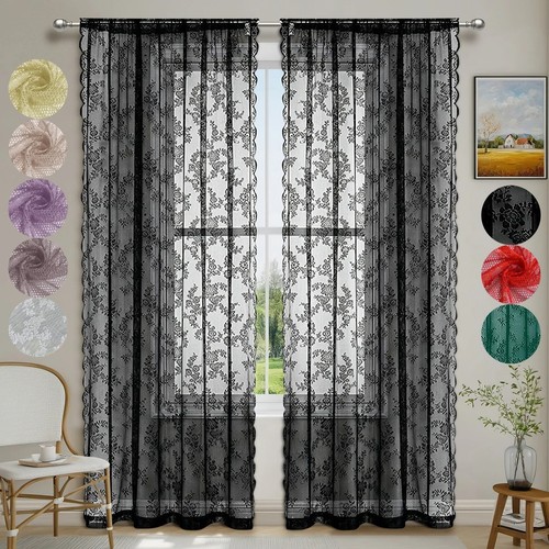 Lace sheer curtain panel - lace,