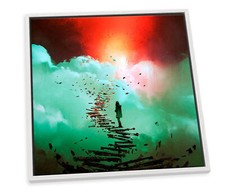 Sunset Staircase Sky Modern Turquoise CANVAS FLOATER FRAME Wall Art Square Print