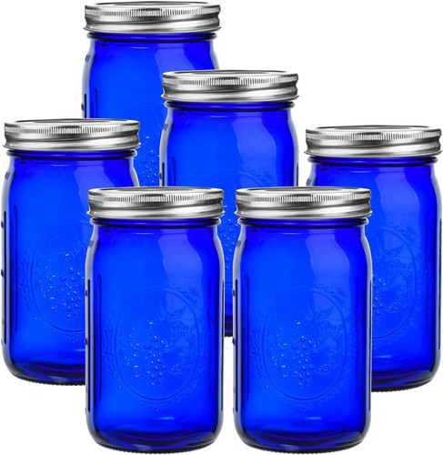 Blue mason jars wide mouth - jars, mouth,6