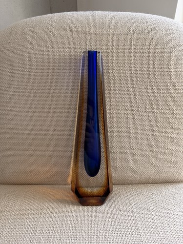 Faceted vintage art glass vase - faceted,