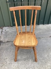 Vintage Solid Natural Brown Pine Spindle Back Kitchen Dining Chair