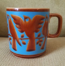 Vintage Hornsea Pottery Mug. John Clappison bird design. Brown and Blue glaze.