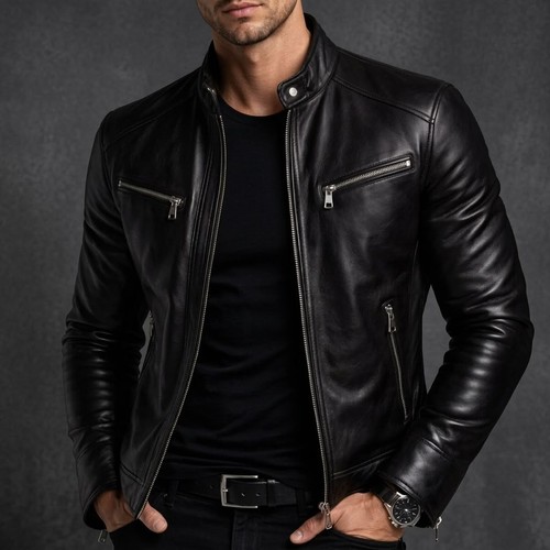 Men black genuine sheepskin - black,