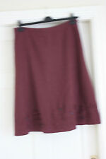 BHS size 14 Aubergine linen blend A line Knee lengt skirt lined embroider bottom
