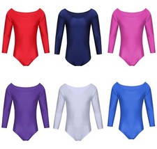 Girls Gymnastics Nylon Lycra Long Sleeve Leotard Stretchy PE Top Bodysuit Ballet
