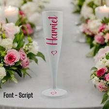 Personalised White Champagne Prosecco Flutes Wedding Bridesmaid Birthday Plastic