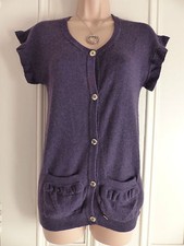 Gorgeous dark purple Luella UK12 cashmere cardigan gold buttons frilled sleeves