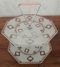* Shabby Chic Vintage 1950s 2-Tier Etched Glass Cake Afternoon Party Tea Stand *