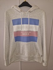 SUPERDRY Cute White Grey Girls Womens Hoodie Size 10 