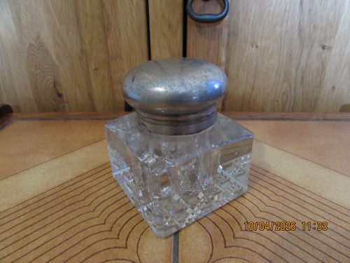 Antique cut glass inkwell with - antique,