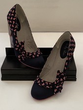 RUBY SHOO Eva Court Shoes, Navy Blue, Pink & White Petals, UK Size 7 Hardly Worn
