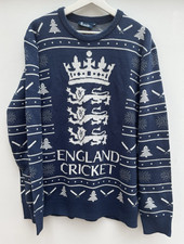 England Cricket Christmas Jumper Castore Blue Mens 2XL