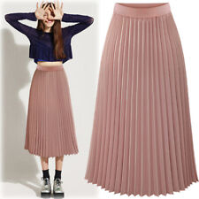 Waist Double Layer Long Midi Skirt Women's Summer Pleated Chiffon Elastic