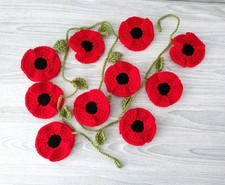 Crochet Poppy Flowers Leaves Bunting Garland Home Decor Handmade Poppies