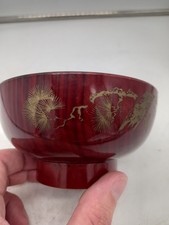 VINTAGE JAPANESE Dark RED LACQUERED Lacquer BOWL WITH GOLD PINE Effect DESIGN