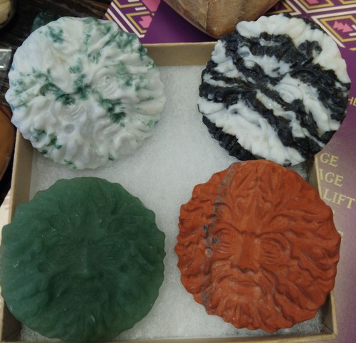Gemstone green man carving - green,