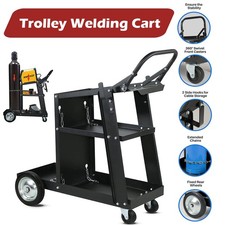 Welding Cart 3-Tier Trolley With Chains MIG TIG Welder 80KG Load Heavy Duty