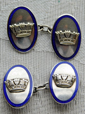 LOVELY QUALITY VINTAGE SILVER ENAMEL ROYAL MERCHANT NAVY ? CROWN GENTS CUFFLINKS