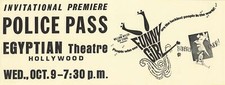 POLICE PASS Invitational Premiere Movie Ticket Oct 9th Egyptian FUNNY GIRL Rare