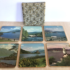 Vintage Scottish Scenery Small Placemats x 6 Boxed Scotland Win-El-Ware 15cm Sq