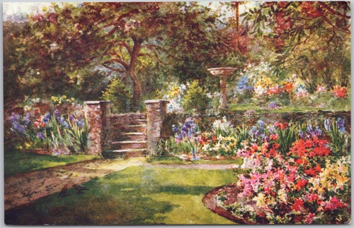 Vintage postcard garden - vintage,