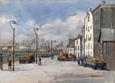 Landscape At Poole Quay 1958 - Watercolour Painting - N T Bassett