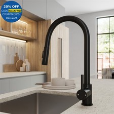 Matt Black Pull Out Kitchen Mixer Tap Dual Spray Swivel Spout Single Lever Brass
